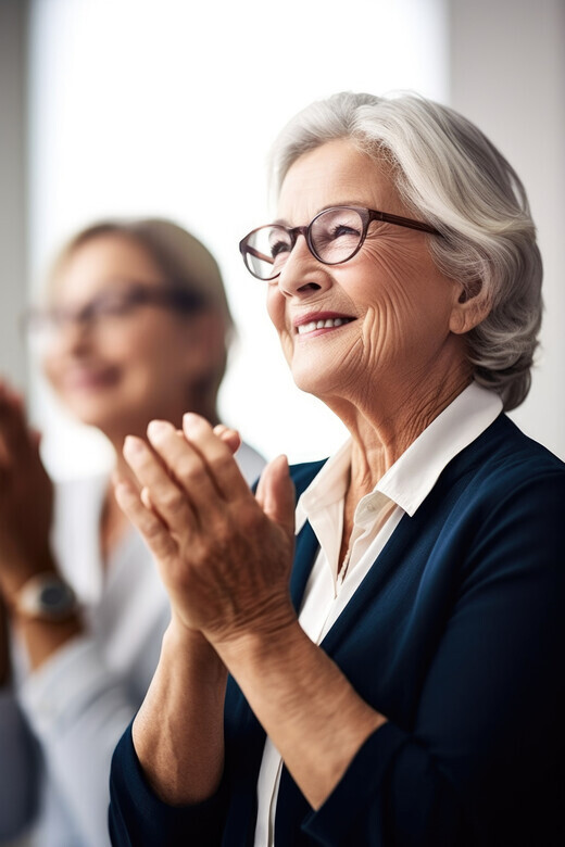AGLM-Tanztee-im Landkreis München für Menschen mit Demenz, ältere Seniorin applaudiert
